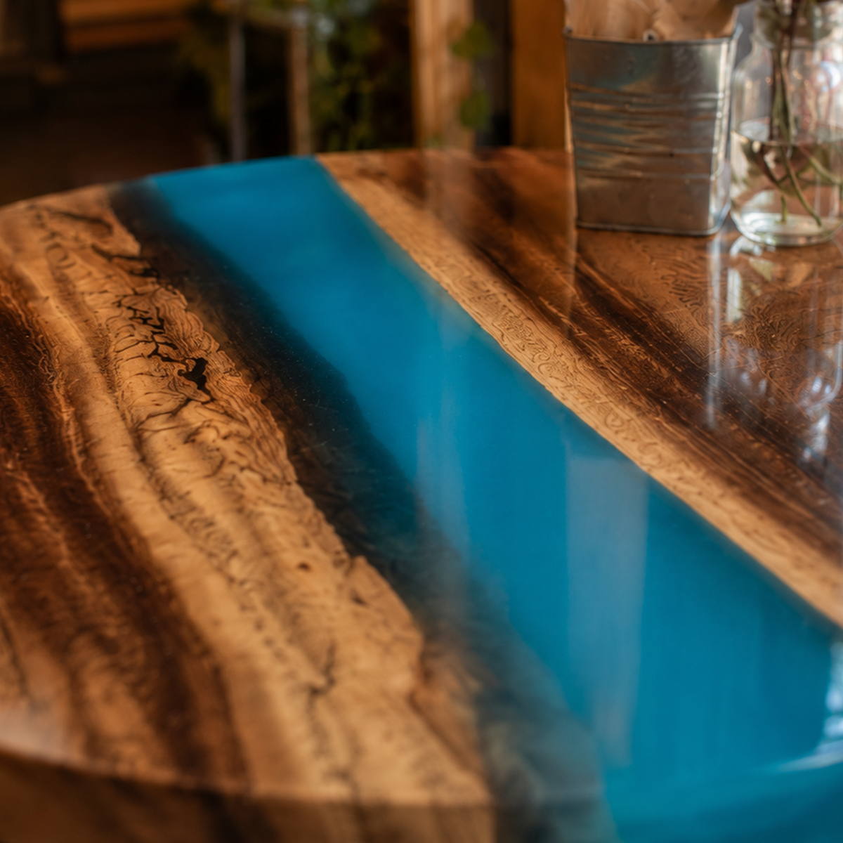 Walnut Azure River Cafe Epoxy Resin Table