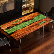 Walnut Wood Green Epoxy River Dining Table