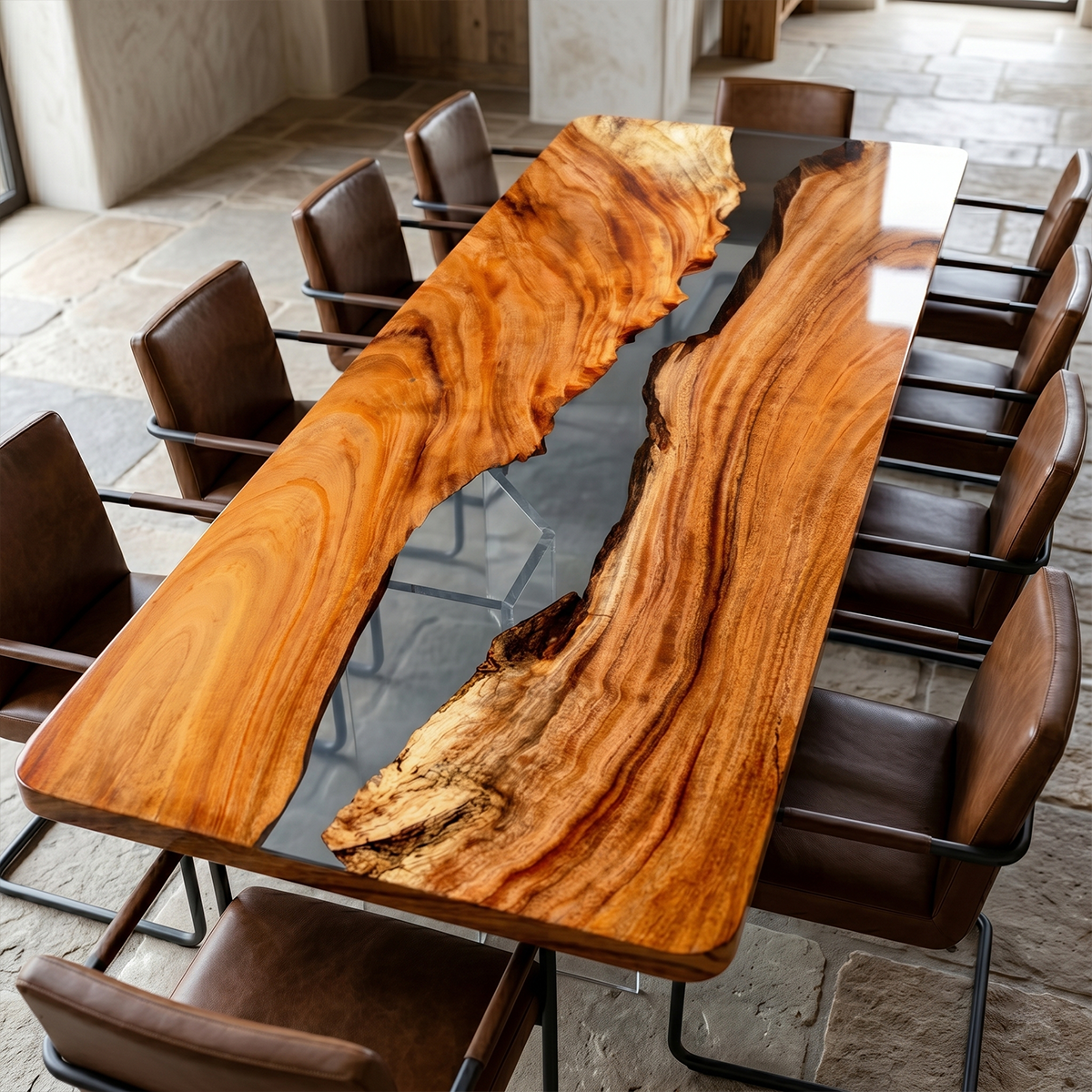 Cunninghamia Wood Epoxy Table with Transparent Black Resin