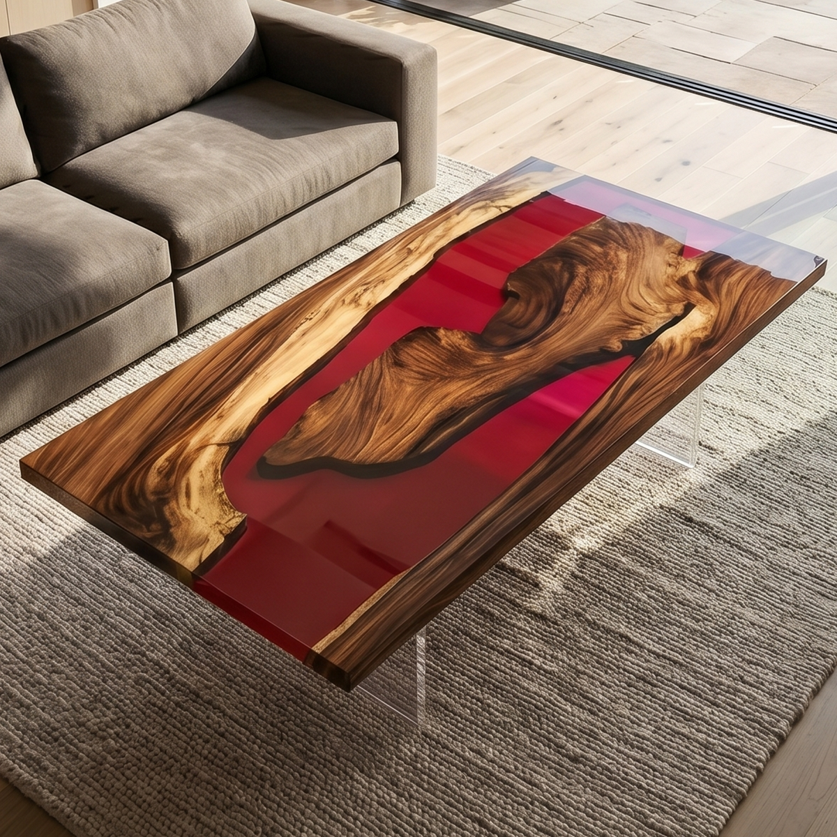 Walnut Red Epoxy Resin River Coffee Table