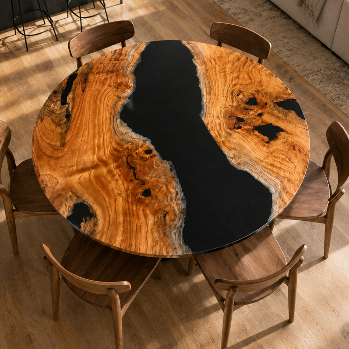 Walnut Wood Epoxy Resin River Round Table