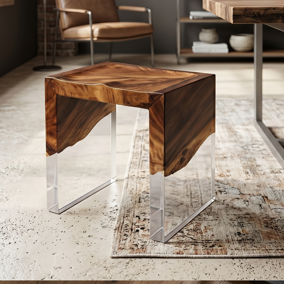 Walnut Wood Resin Stool