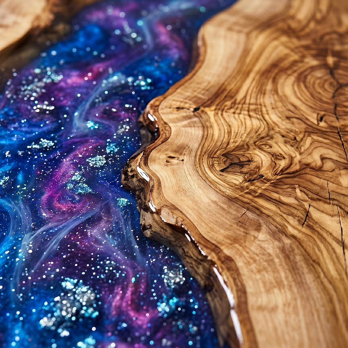 Walnut Wood Nebula Galaxy Epoxy Resin River Dining Table