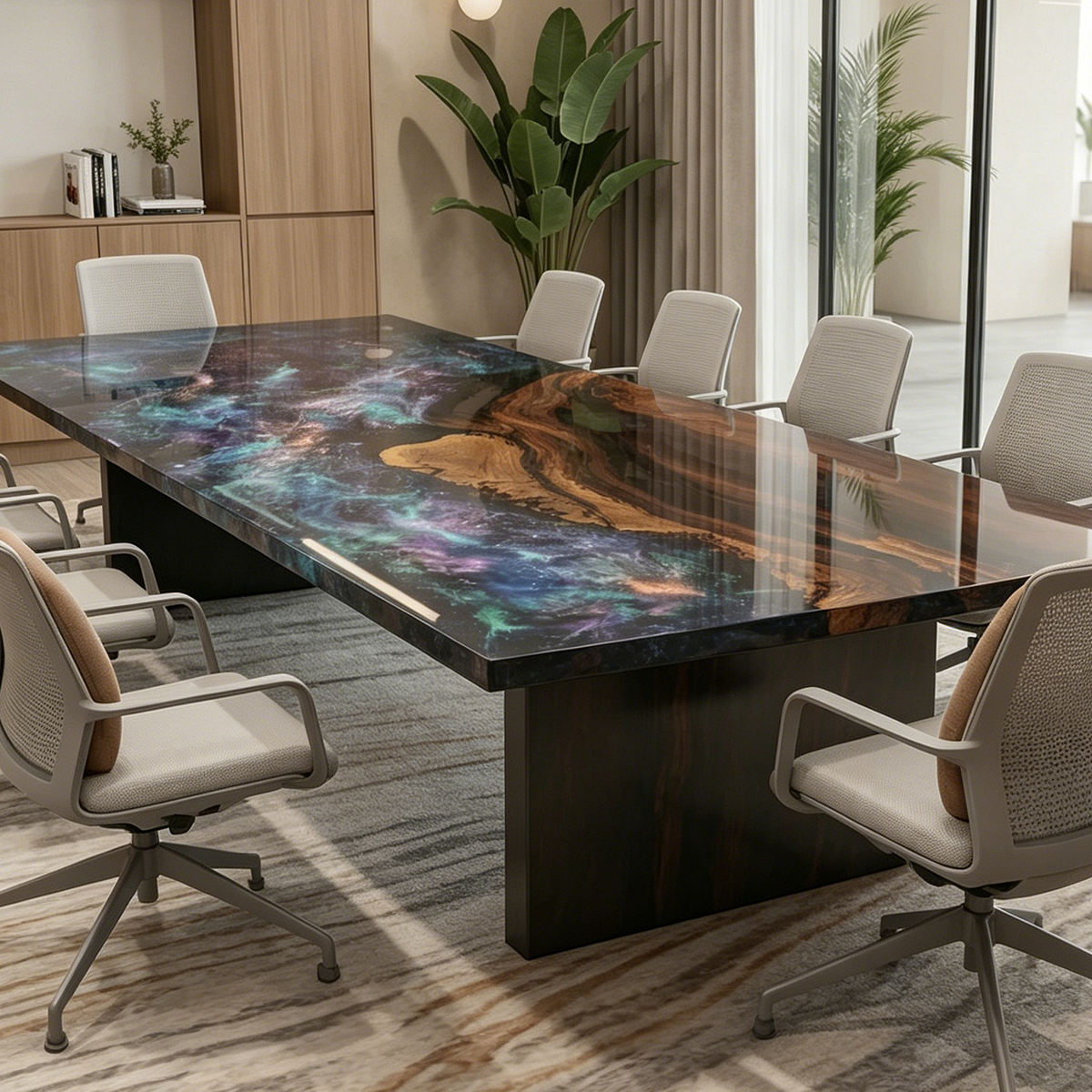 Black Walnut Wood Galaxy Epoxy Resin Conference Table