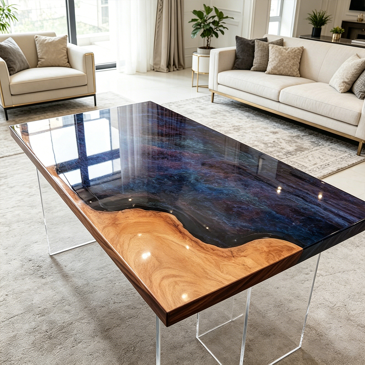 Cunninghamia Wood Rectangle Sky Resin Coffee Table