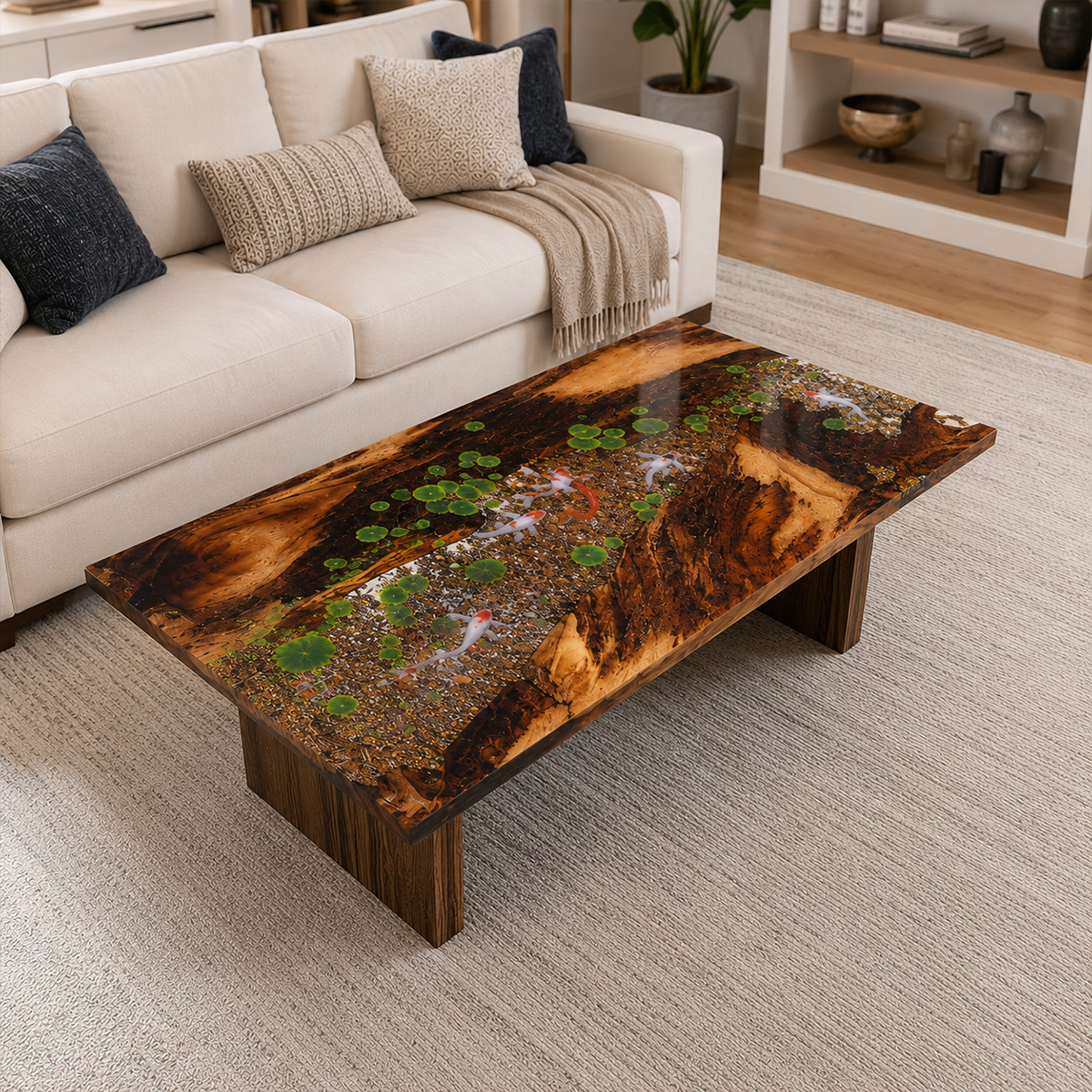 Cunninghamia Wood Koi Fish Rectangular Resin Table