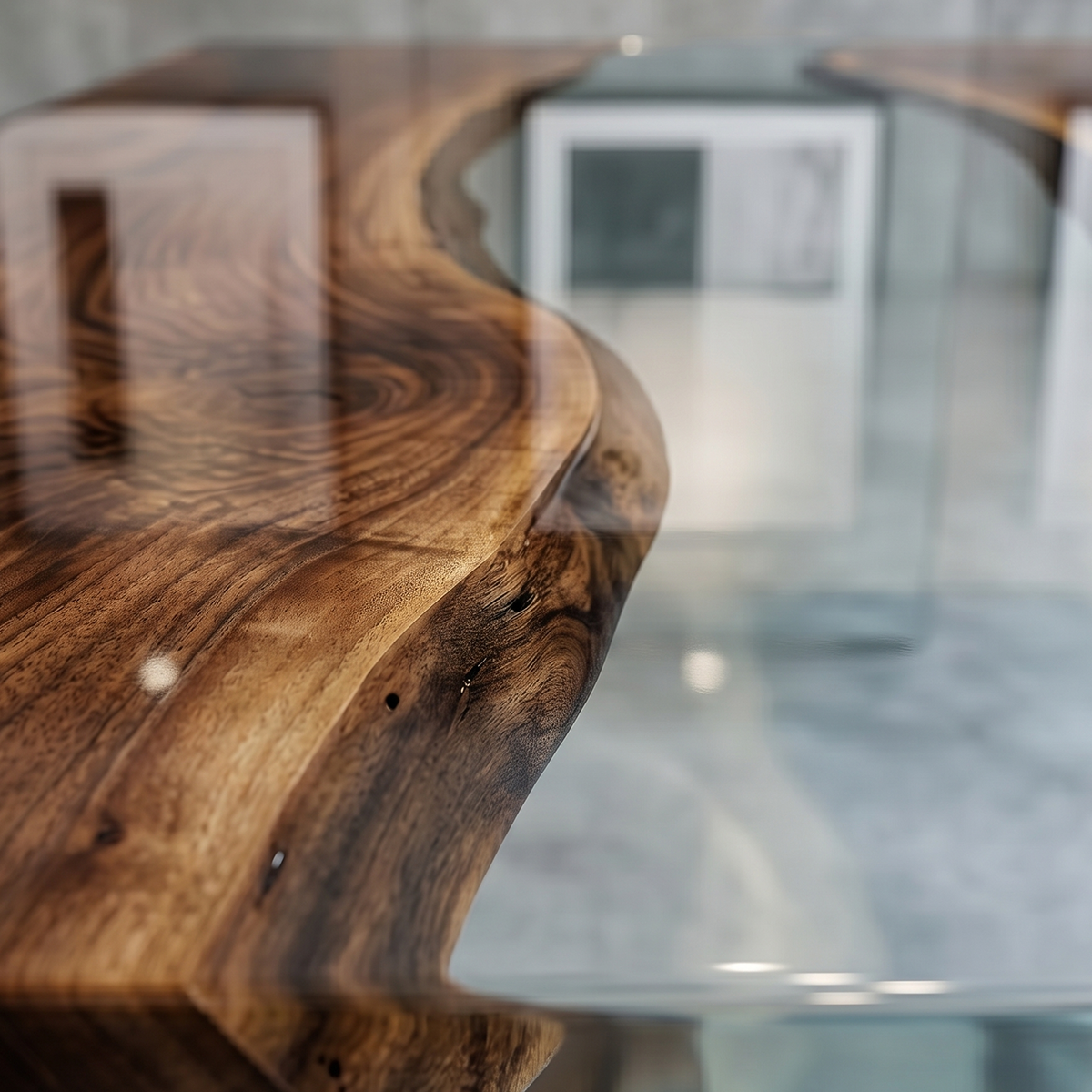 Transparent Flow Walnut Epoxy Resin Conference Table