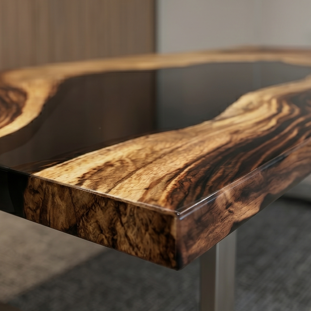 Black Walnut Wood Black Lagoon Epoxy Resin Conference Table