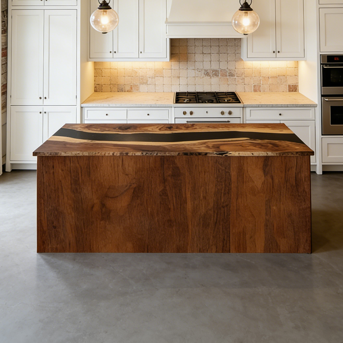 Walnut Wood Black River Rectangle Resin Countertop