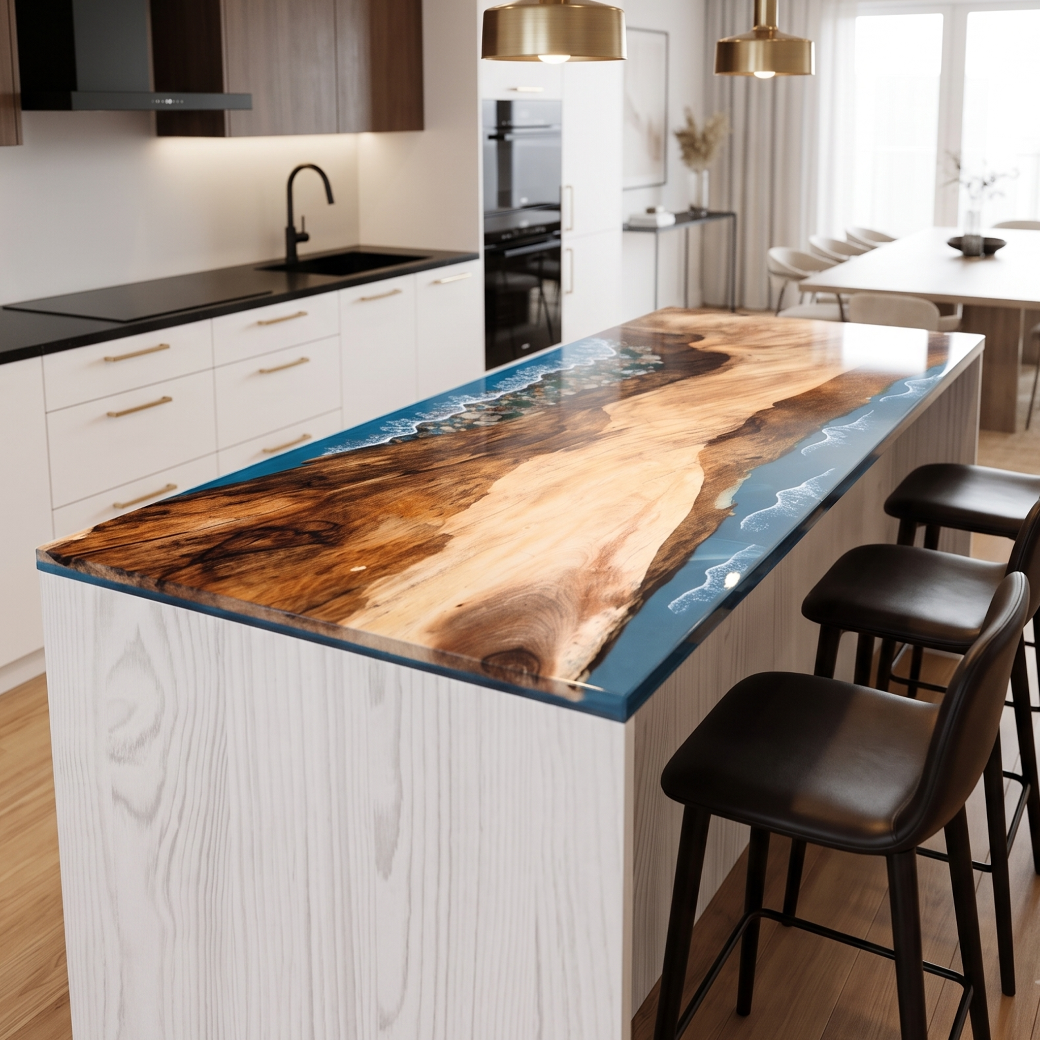 Walnut Wood Coastal Scenery Rectangle Resin Countertop