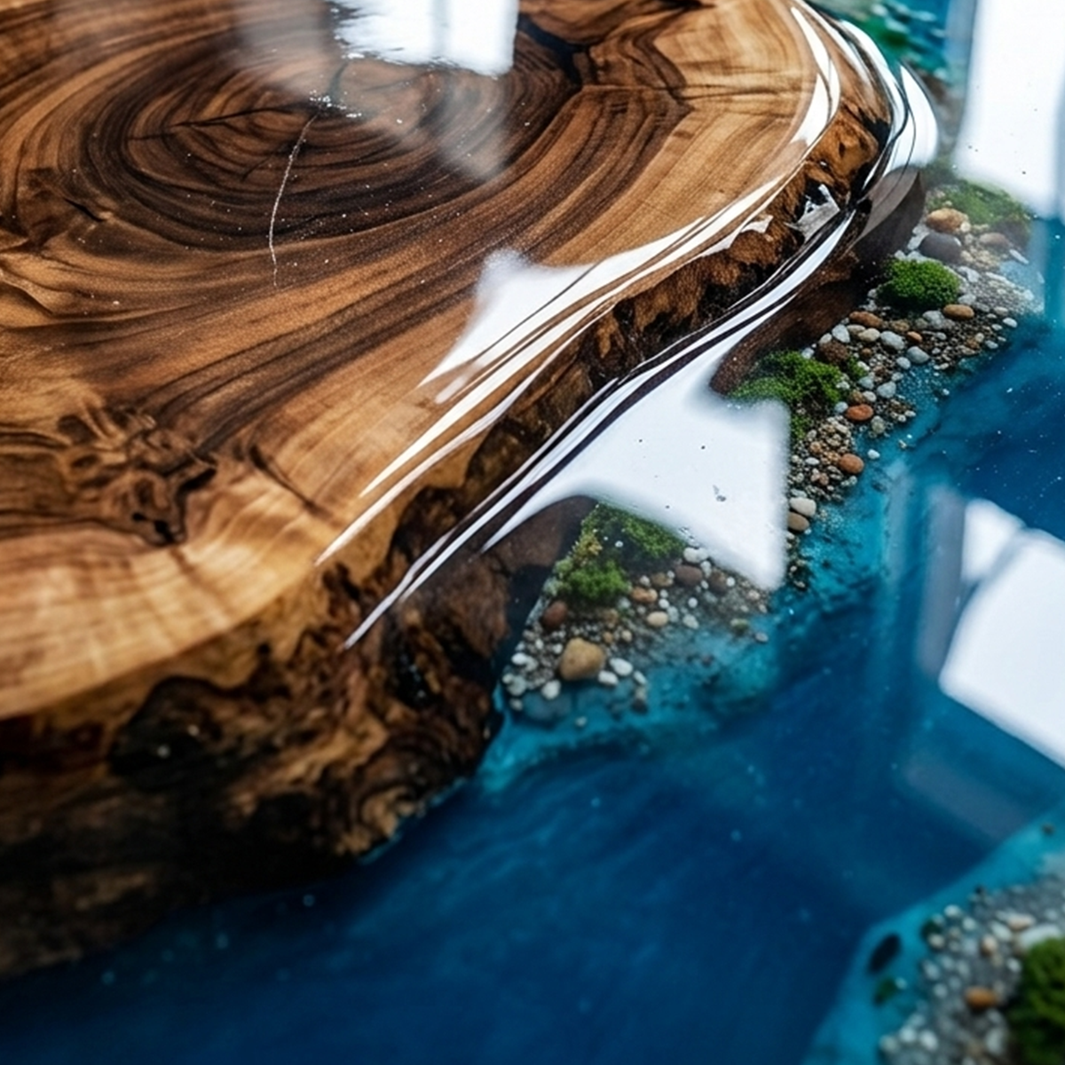 Olive Wood Ocean Scene Rectangle Epoxy Resin Dining Table