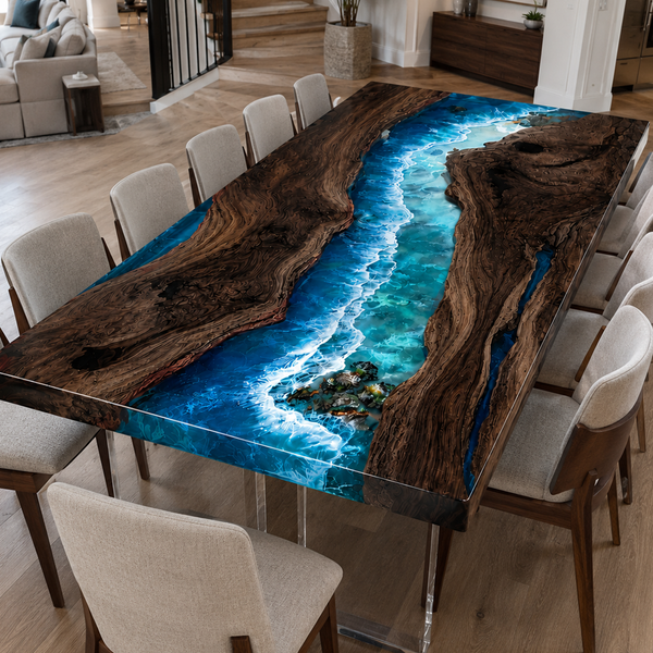 Black Walnut with Blue Wave Epoxy Resin Dining Table