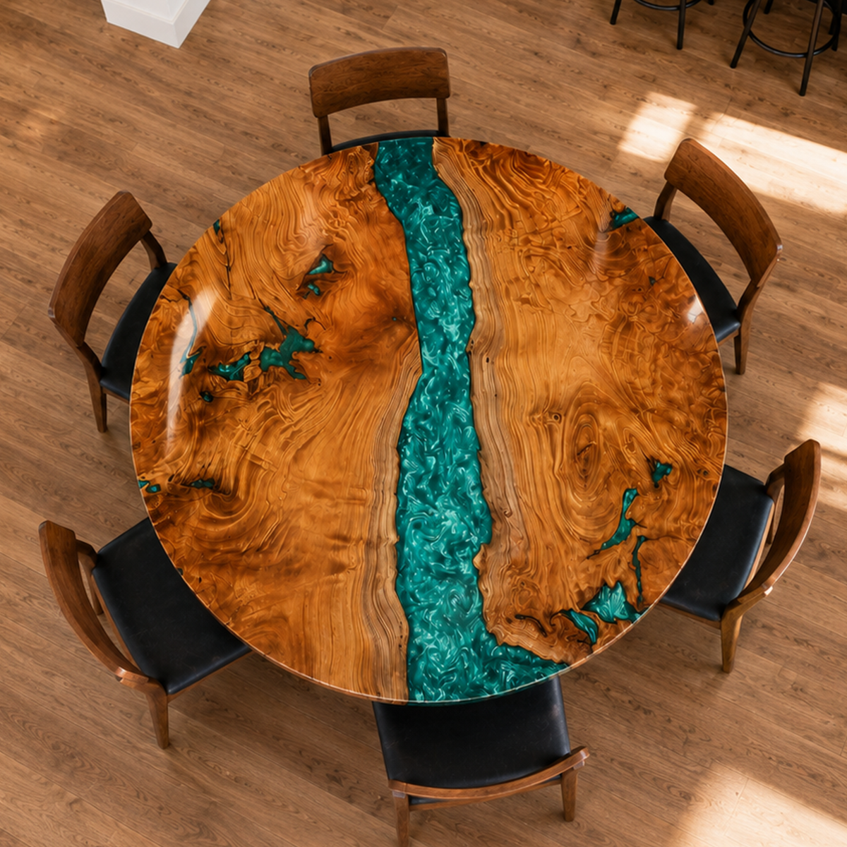 Cunninghamia Wood Swirl Green Resin Round Table