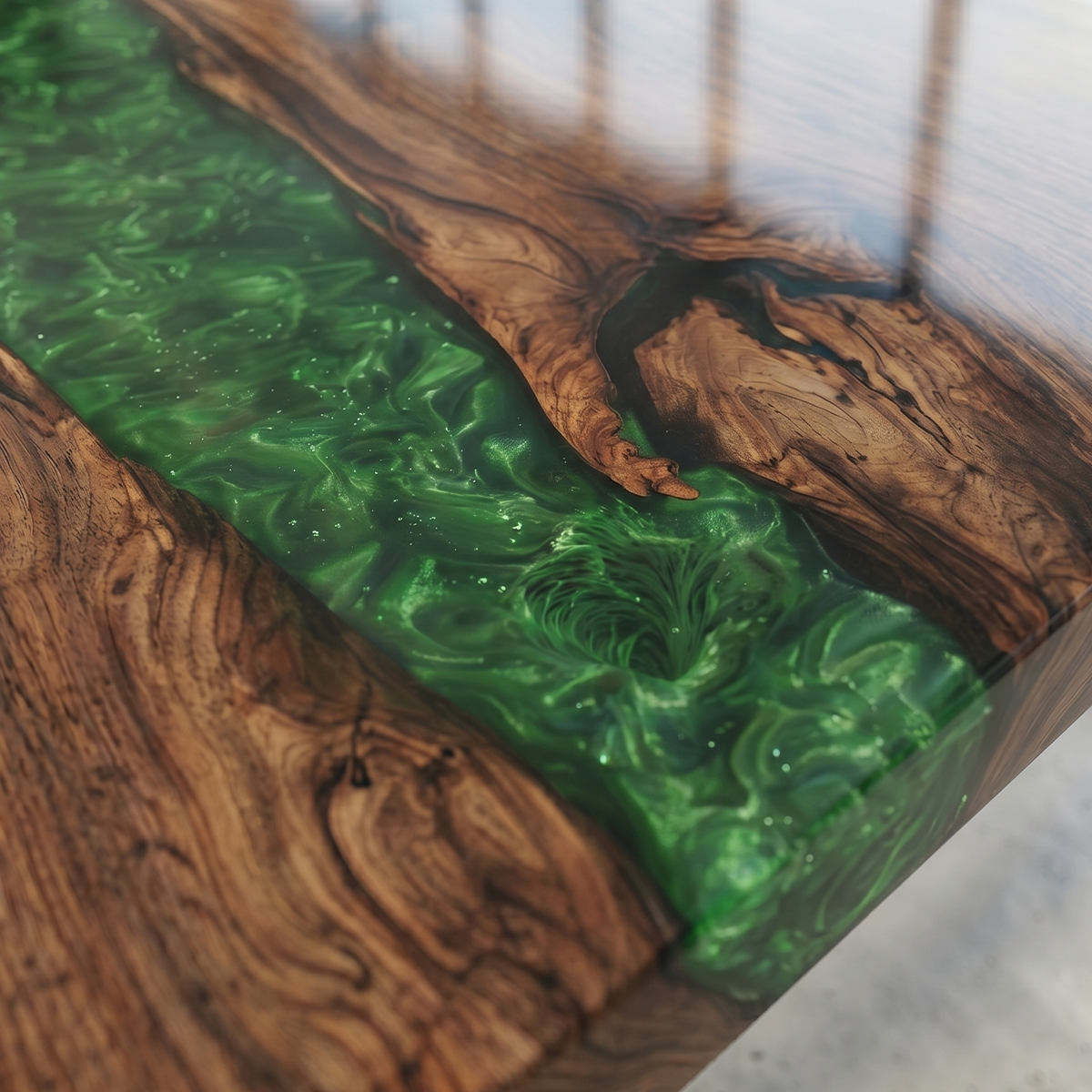 Black Walnut with Green Epoxy Resin Conference Table