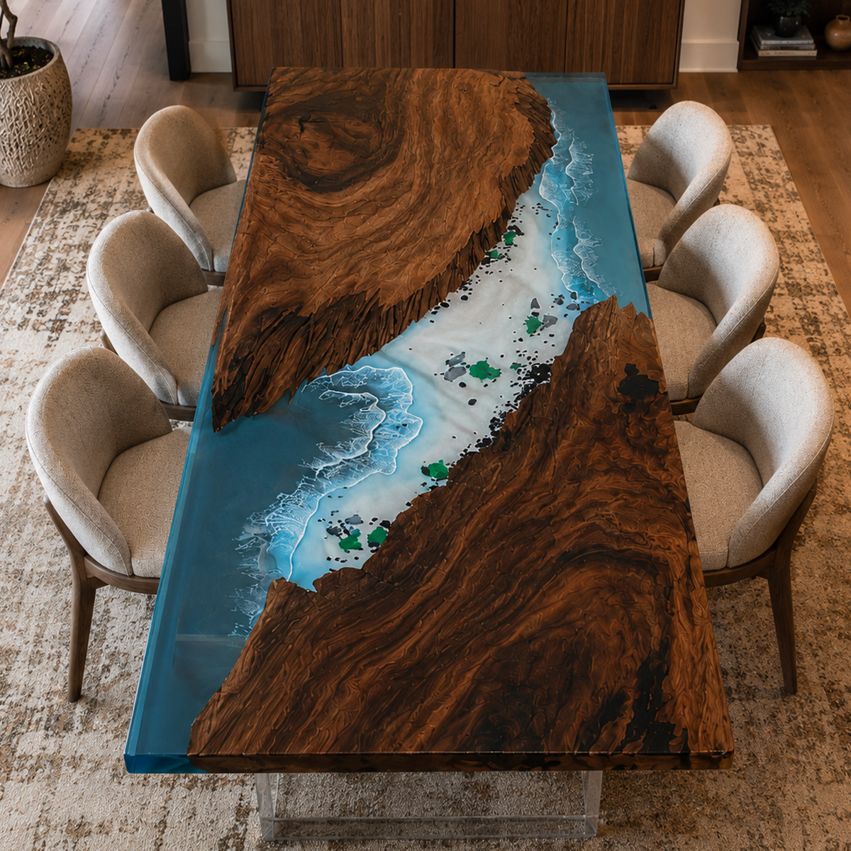Black Walnut with Island Epoxy Resin Dining Table