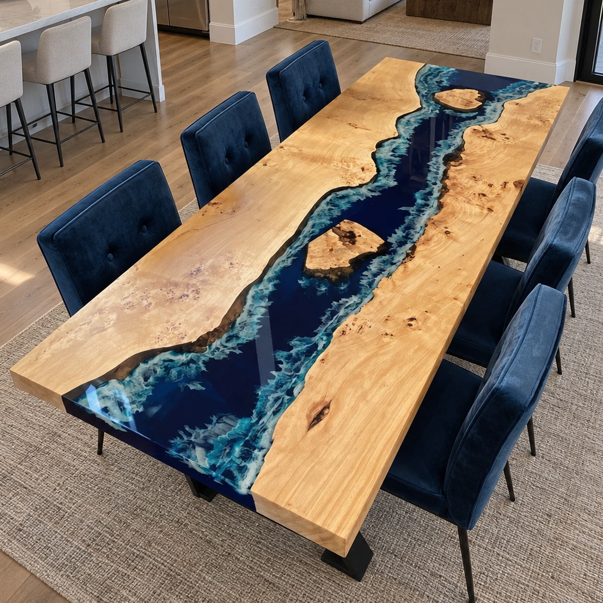 Ocean Wave Poplar Epoxy Resin Dining Table