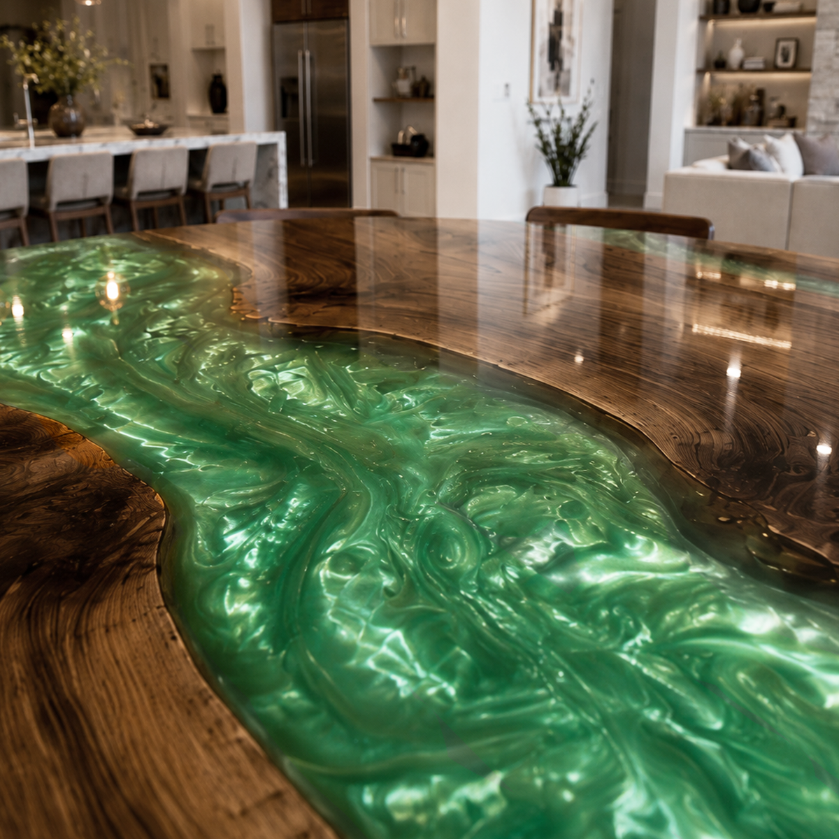 Black Walnut with Green Epoxy Resin Round Table