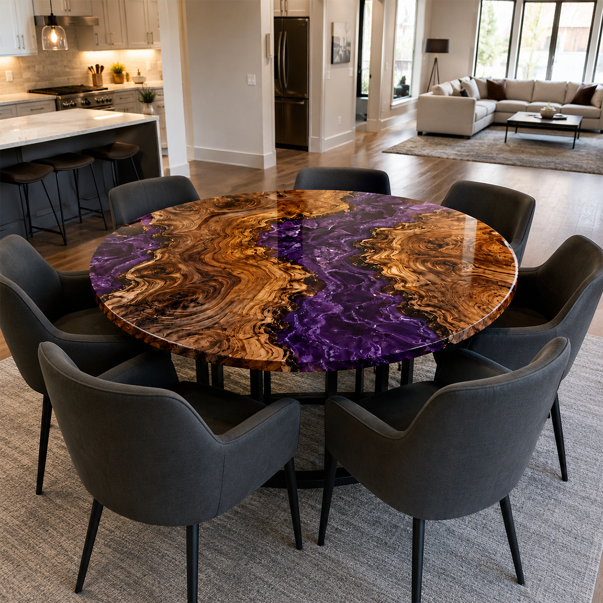 Walnut Wood Burl Purple River Epoxy Resin Round Table