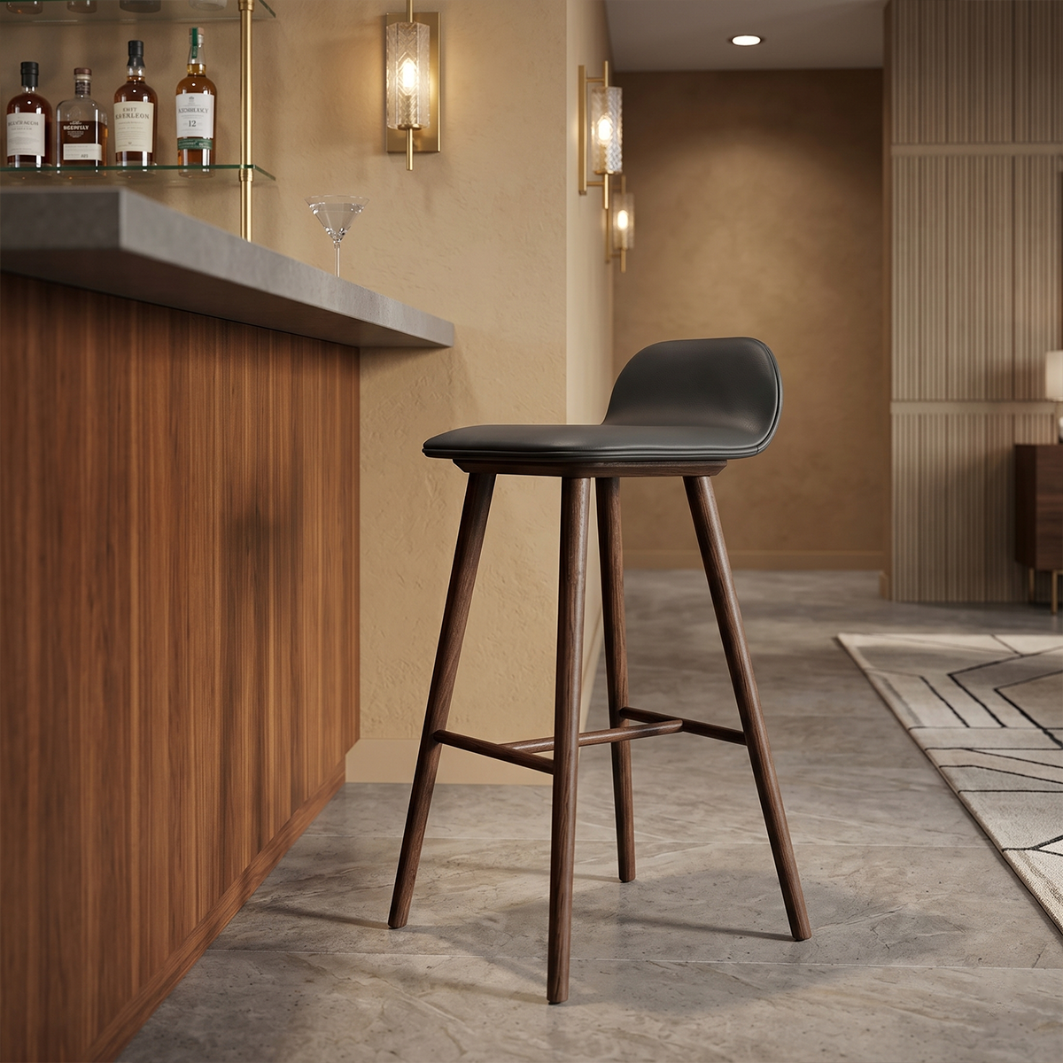 Walnut Wood Resin Bar Stool