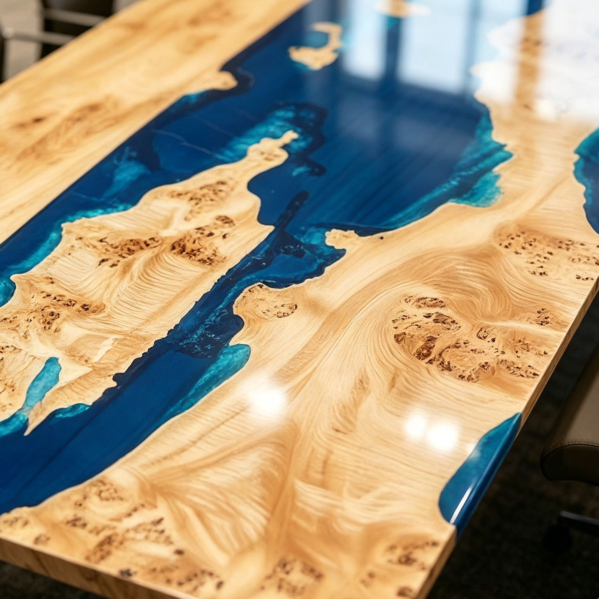 Poplar Wood Blue Ocean Rectangle Resin Conference Table