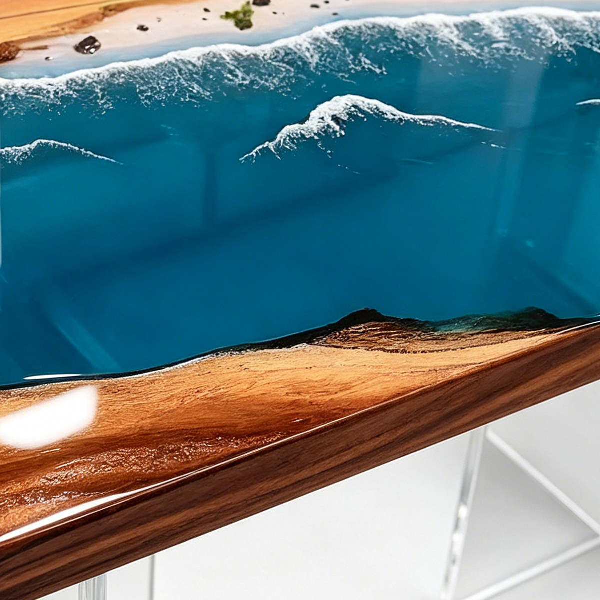 Cunninghamia Wood Sea Wavy Rectangle Resin Coffee Table