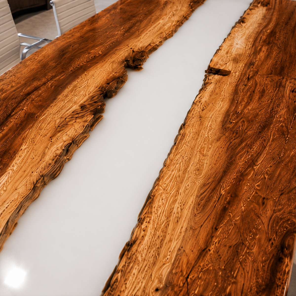 Walnut Wood with White Epoxy Resin Conference Table