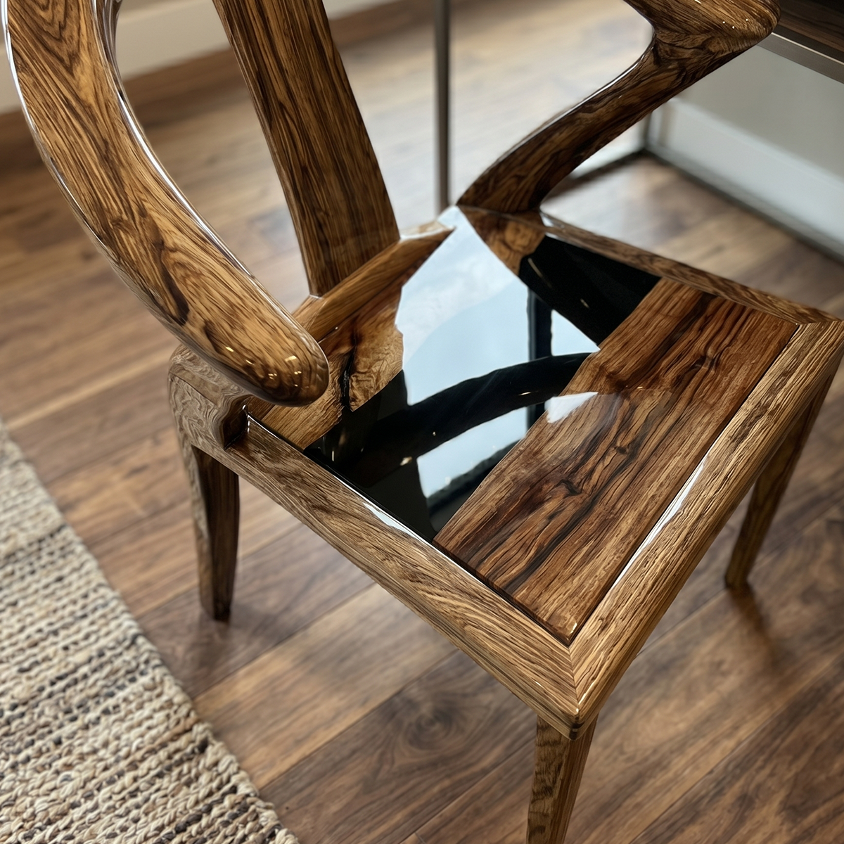 Walnut Wood Epoxy Resin Curved-back Armchair