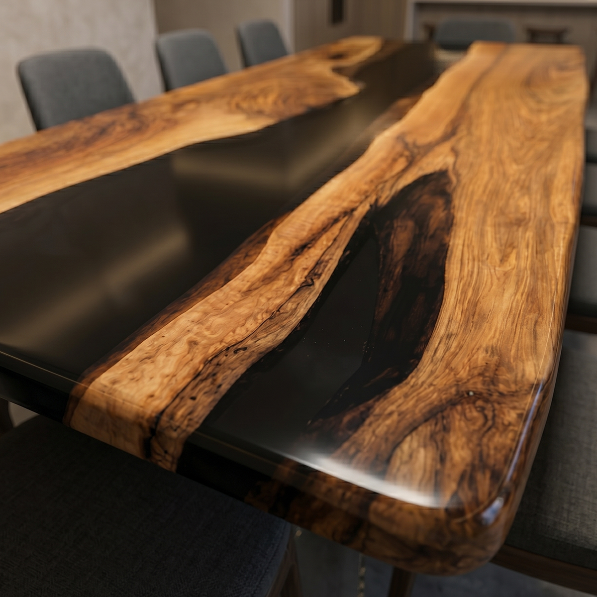 Walnut Wood with White Epoxy Resin Dining Table