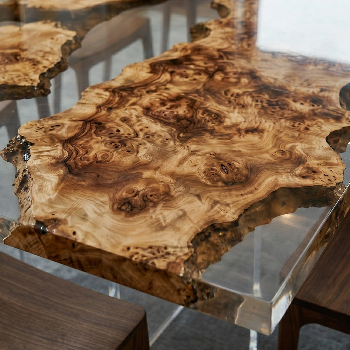 Popar Wood Clear Epoxy Resin Dining Table
