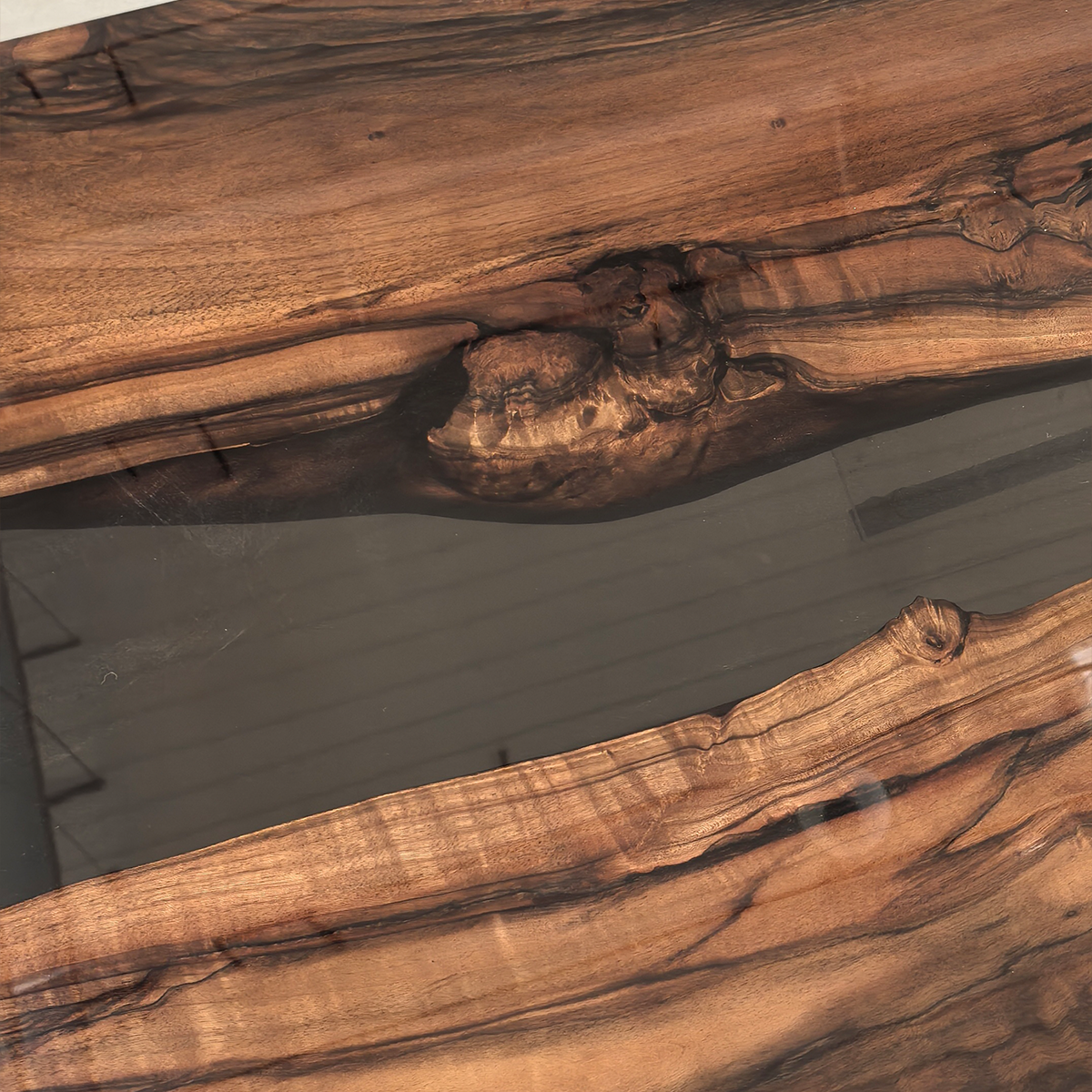 Walnut Wood Black Epoxy Resin River Dining Table