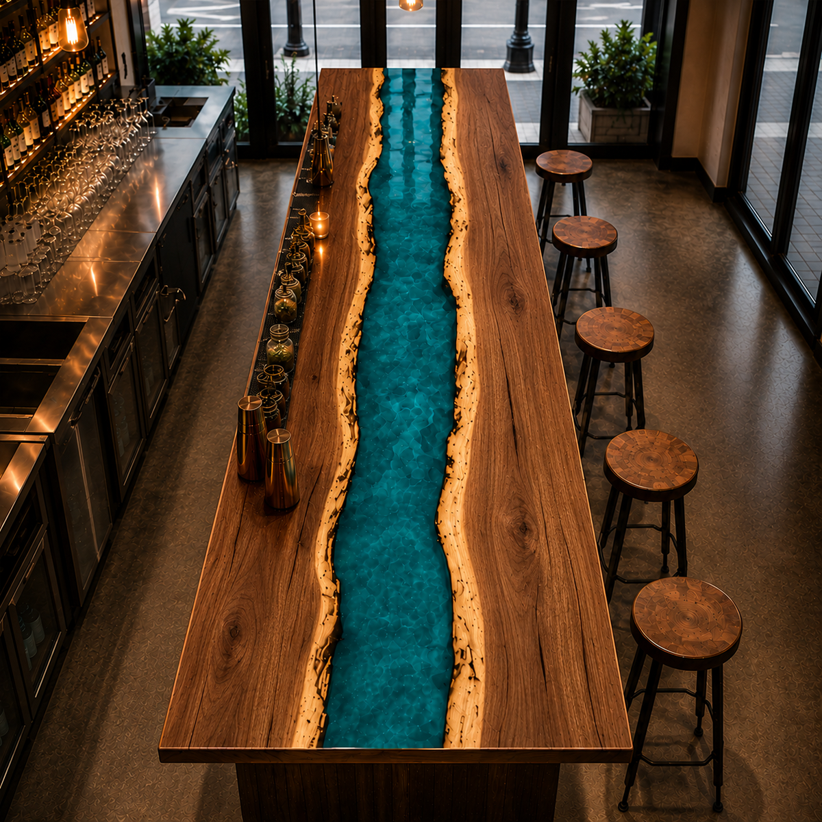 Walnut Azure River Epoxy Resin Bar Countertop