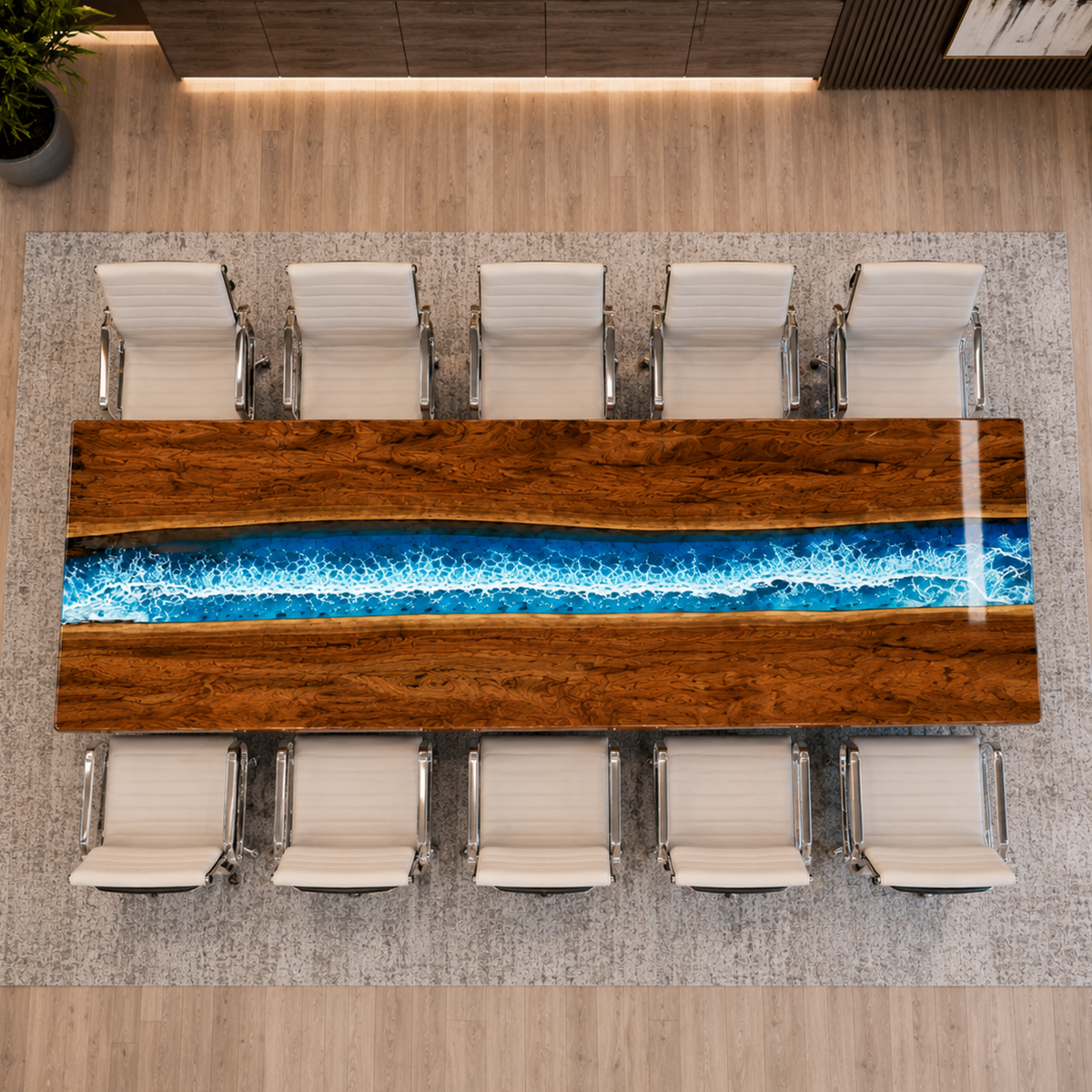 Black Walnut with Blue Wave Epoxy Resin Conference Table
