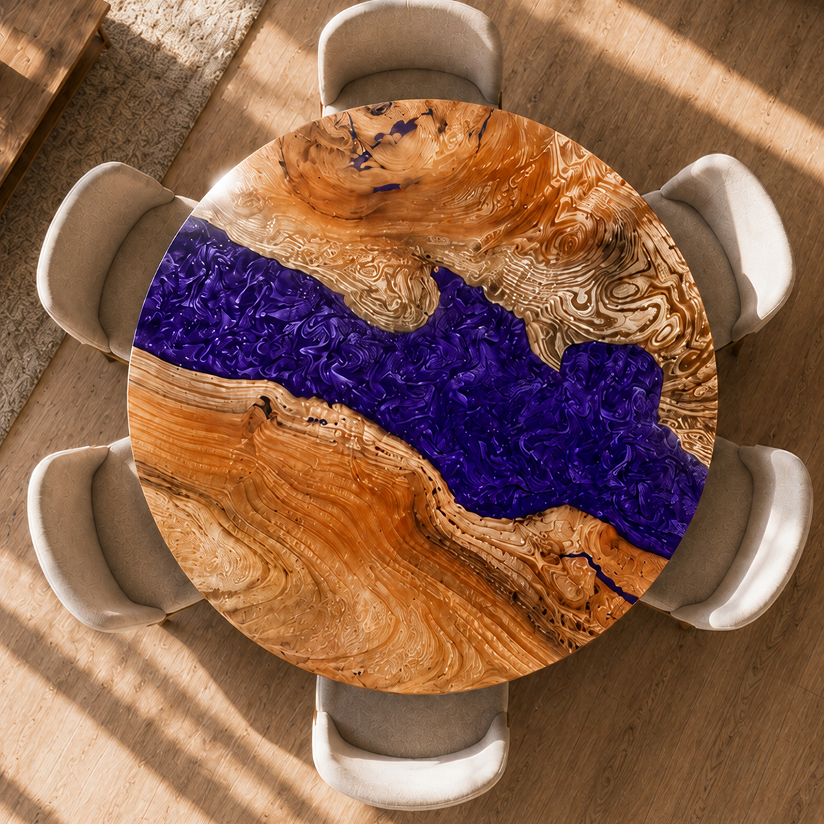Ash Wood Blue Epoxy Resin River Round Table