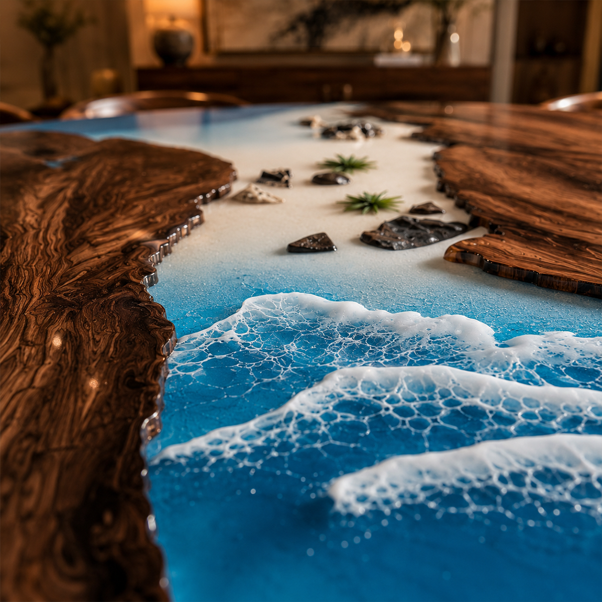 Black Walnut with Island Epoxy Resin Round Table