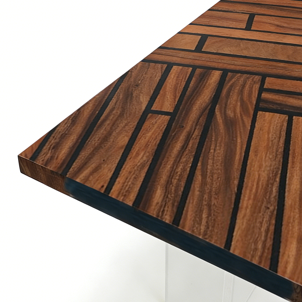 Black Walnut Wood Geometric Parquet Wood Epoxy Resin Dining Table