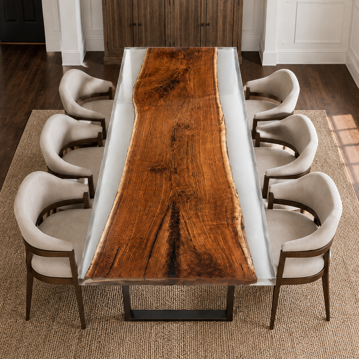 Black Walnut Wood with White Transparent Epoxy Resin Dining Table 35.4"W x 94.5"L Thickness 2.0"