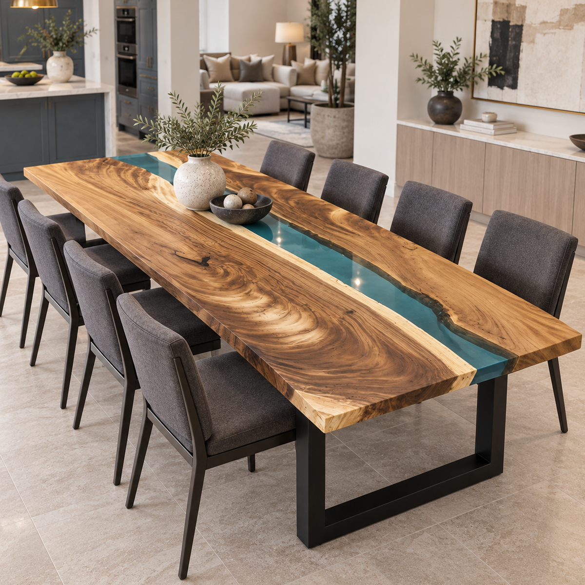 Walnut Transparent Epoxy Resin River Dining Table