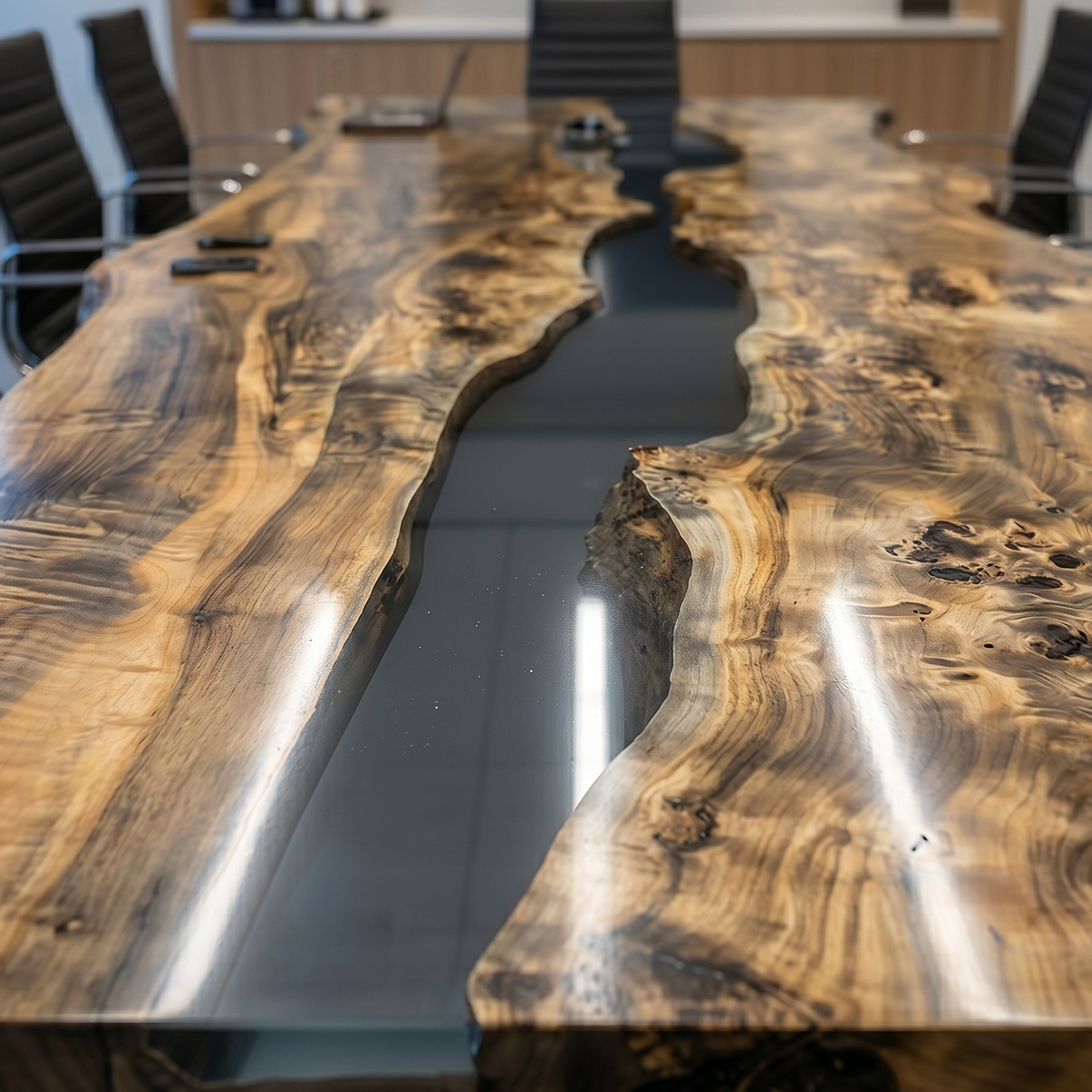 Olive Wood Epoxy Resin Conference Table