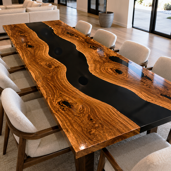 Walnut with Black Epoxy Resin Dining Table