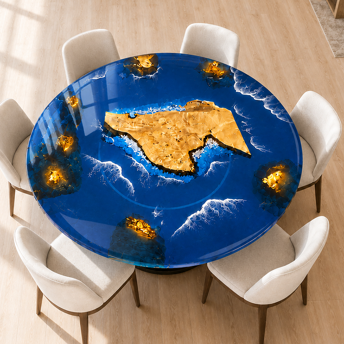 Poplar Wood Ocean Scene Resin Round Table