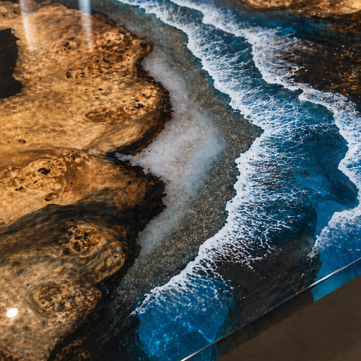 Olive Wood Ocean Wave Epoxy Resin Conference Table