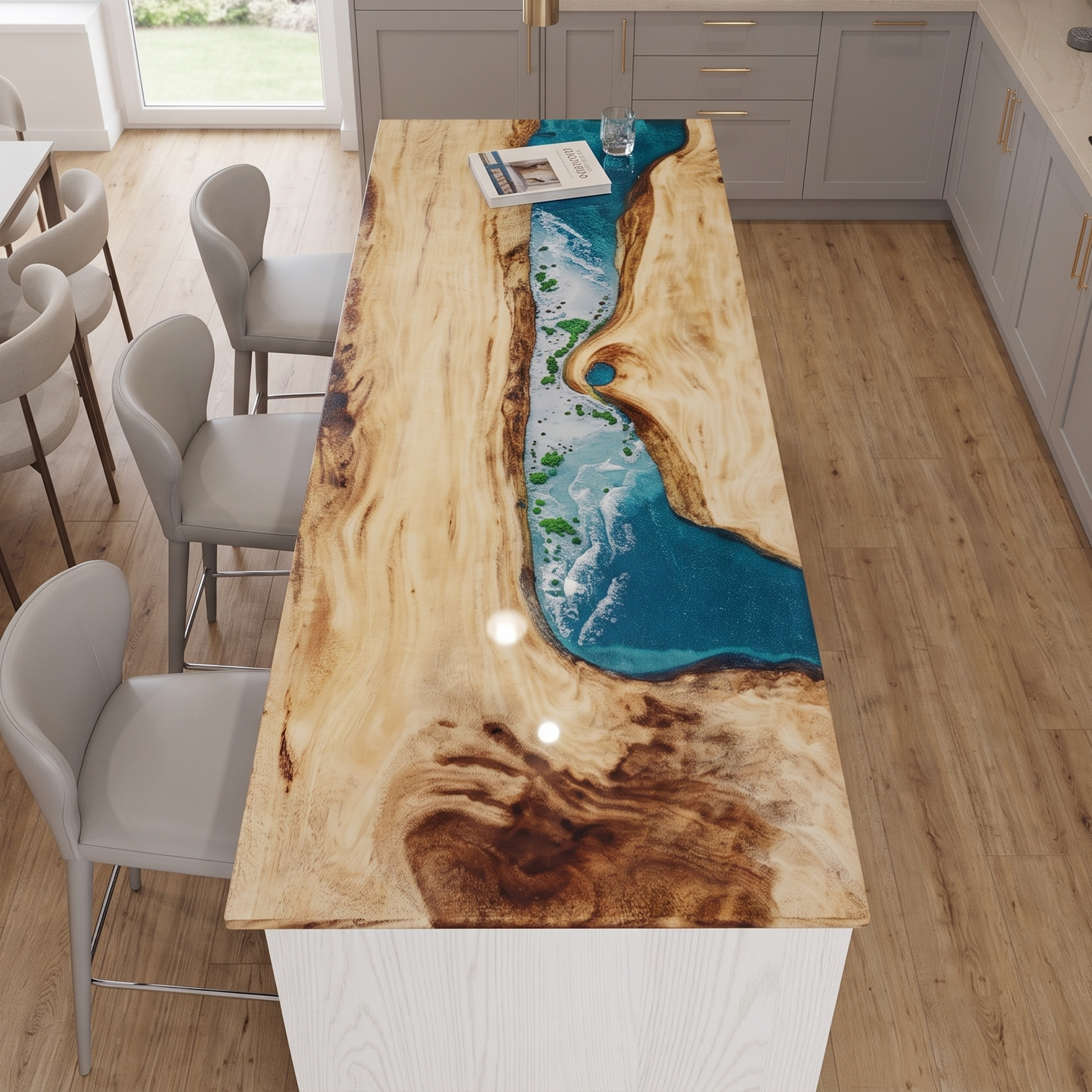 Walnut Wood River Rectangle Resin Countertop