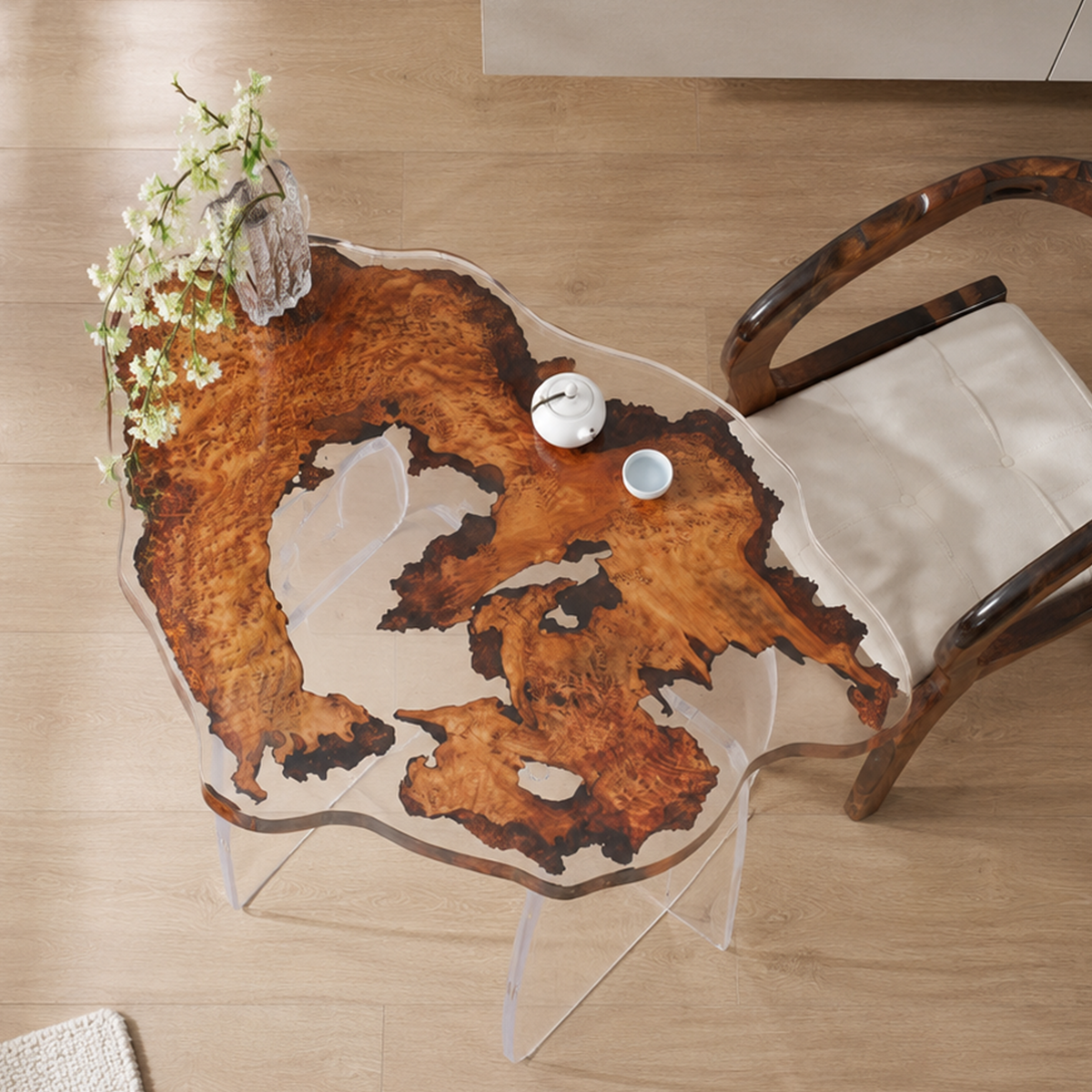Cunninghamia Wood Clear Epoxy Resin Coffee Table