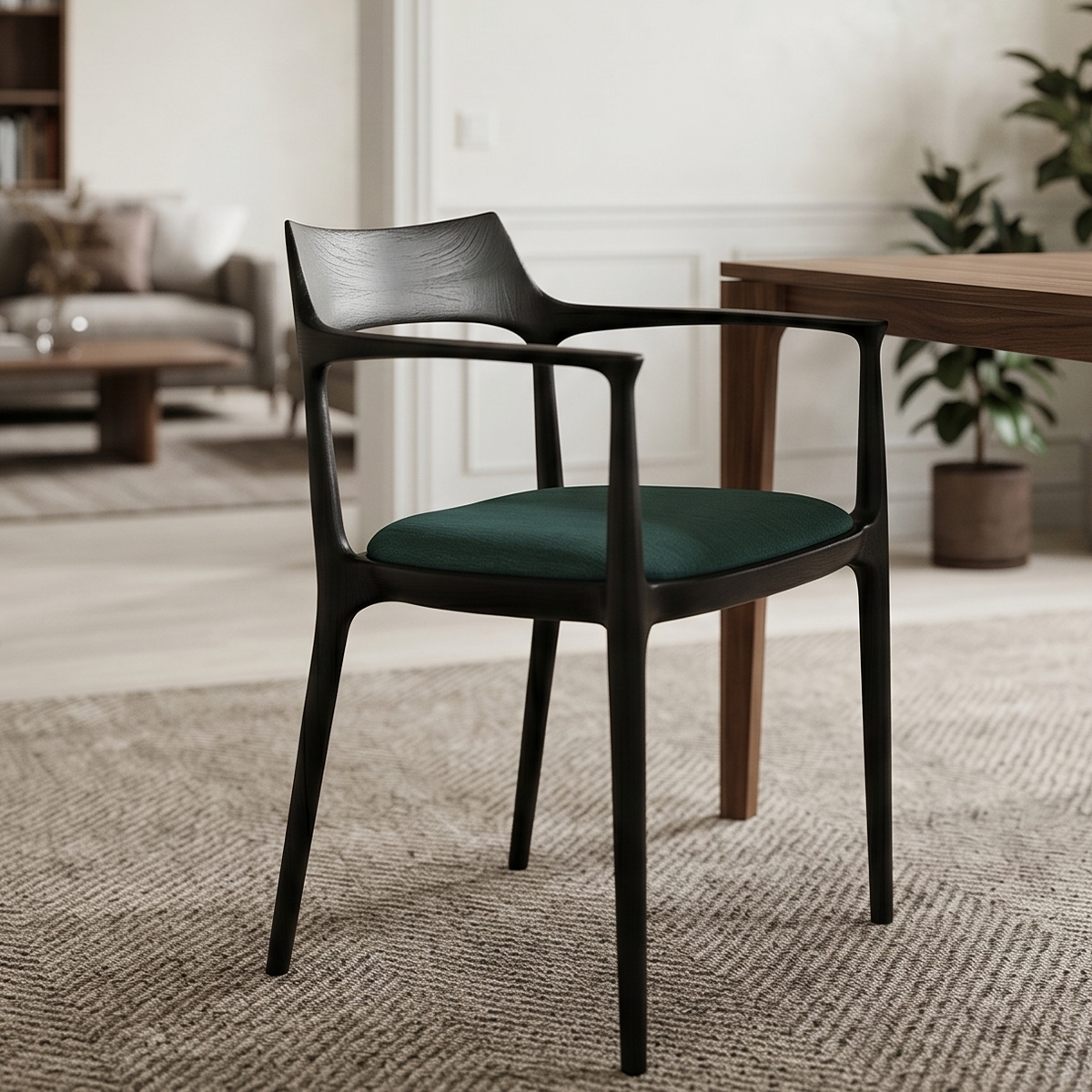 Modern Curved Back Wooden Armchair