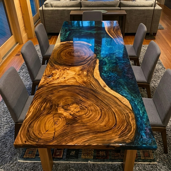 Black Walnut Wood Galaxy Epoxy Resin Dining Table