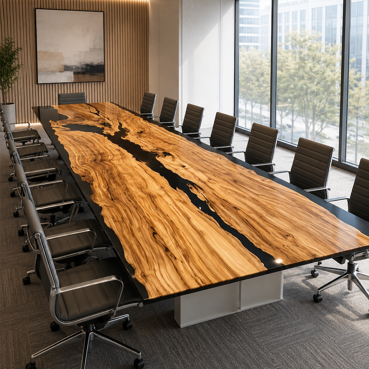 Olive Wood Obsidian Epoxy Resin Conference Table