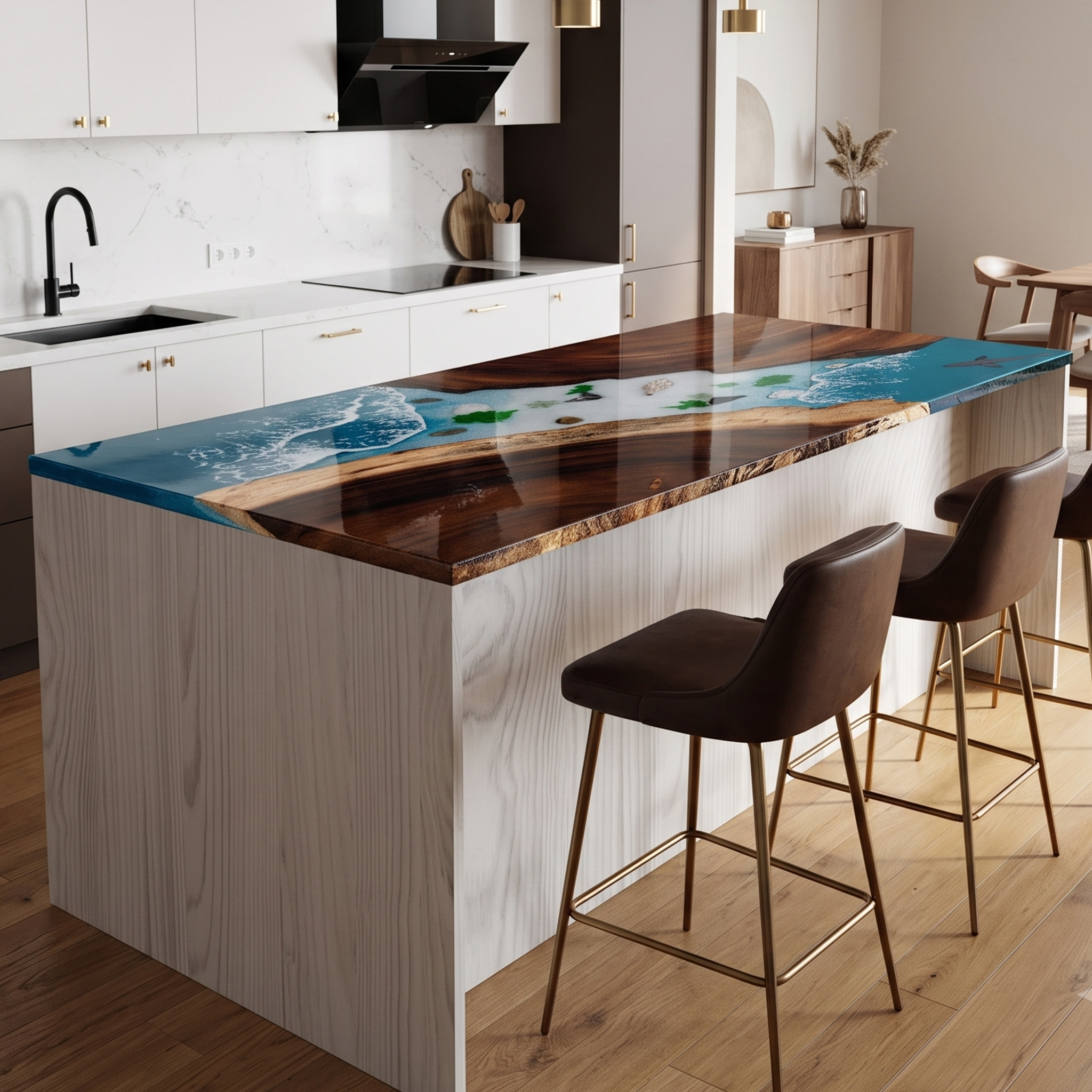 Black Walnut Ocean Wave Rectangle Resin Countertop