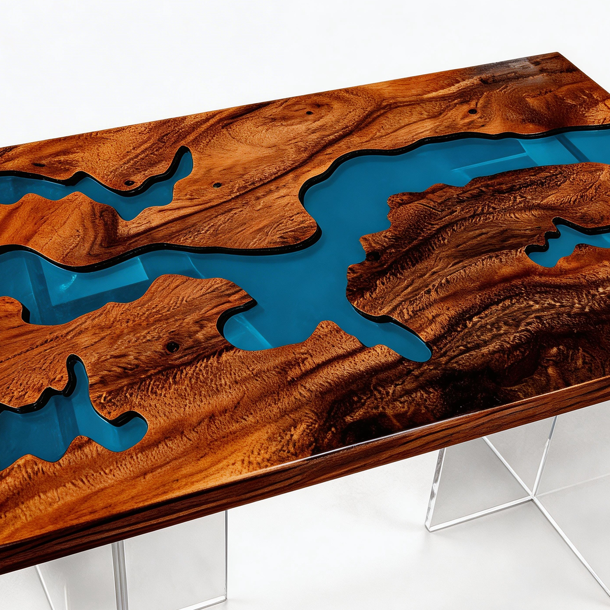Walnut Wood Blue River Epoxy Resin Dinning Table