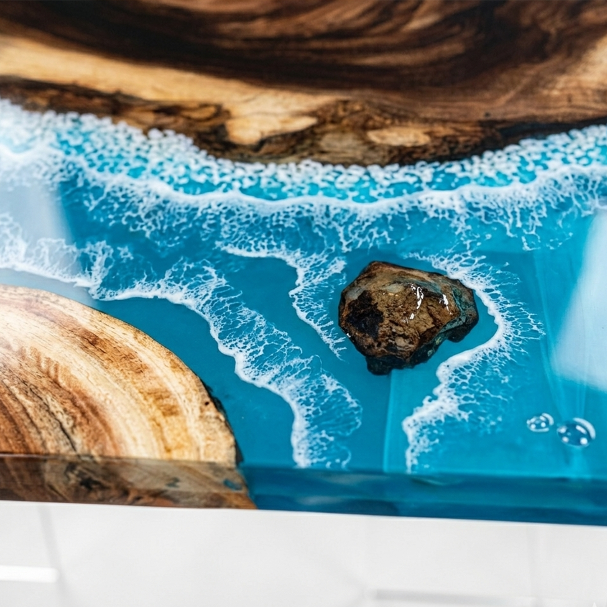 Walnut Wood Blue River Rectangle Epoxy Resin Dining Table