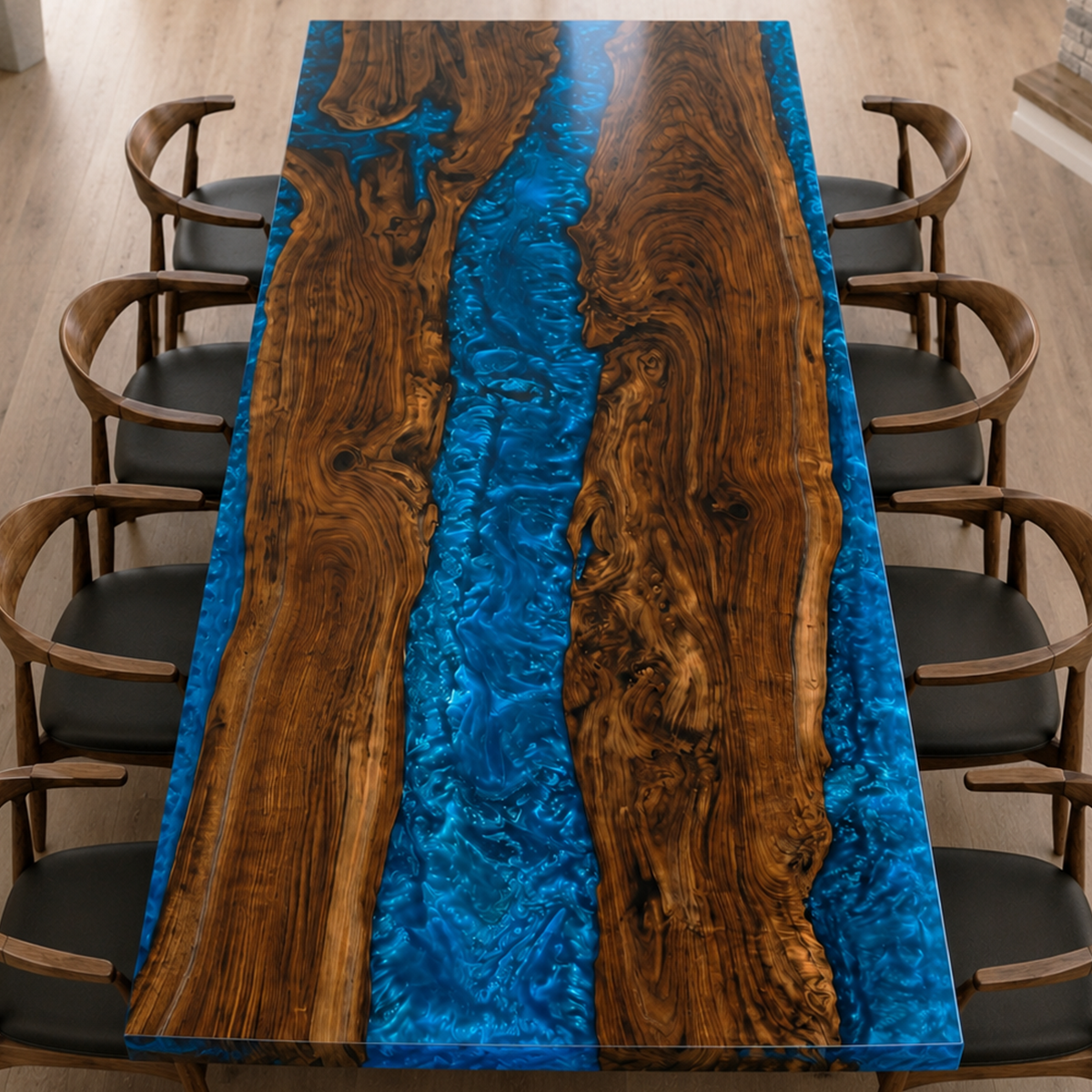 Black Walnut with Blue Epoxy Resin Dining Table